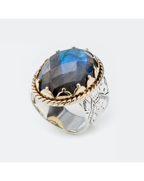 Bague en Argent, Laiton & Labradorite