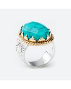 Bague en Argent, Laiton & Turquoise reconstituée