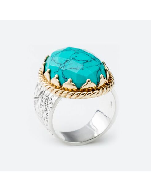 Bague en Argent, Laiton & Turquoise reconstituée