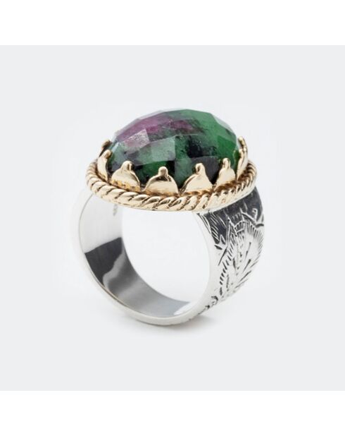 Bague en Argent, Laiton & Rubis Zoisite