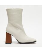 Bottines en Cuir Nicole bicolore beige/camel - Talon 8,5 cm