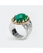 Bague en Argent, Laiton & Onyx vert