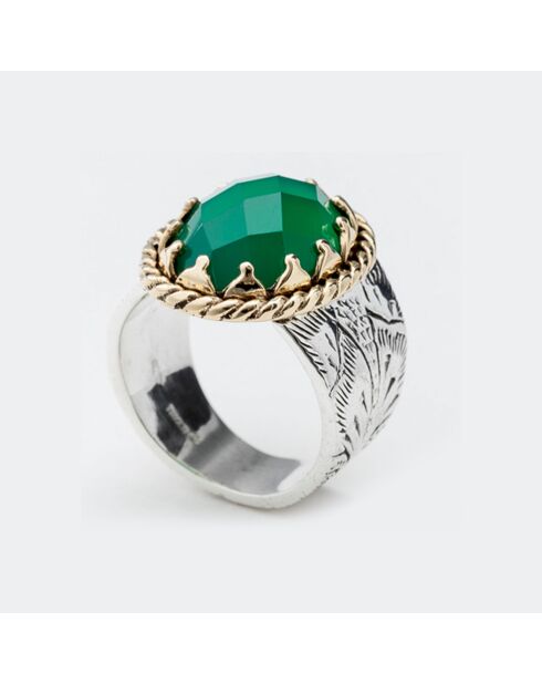 Bague en Argent, Laiton & Onyx vert