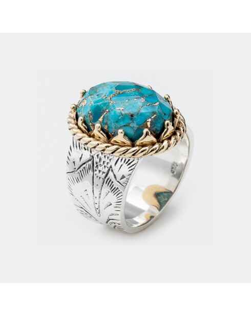 Bague en Argent, Laiton & Turquoise Copper reconstituée