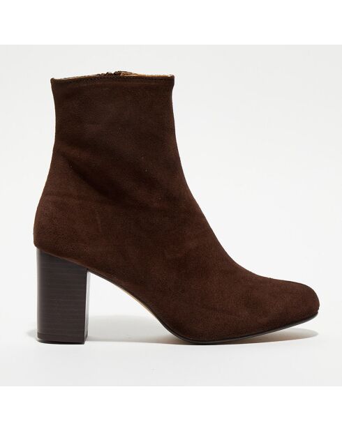 Bottines en Velours de Cuir Ginny marron - Talon 7,5 cm