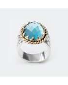Bague en Argent, Laiton & Topaze bleu zicon
