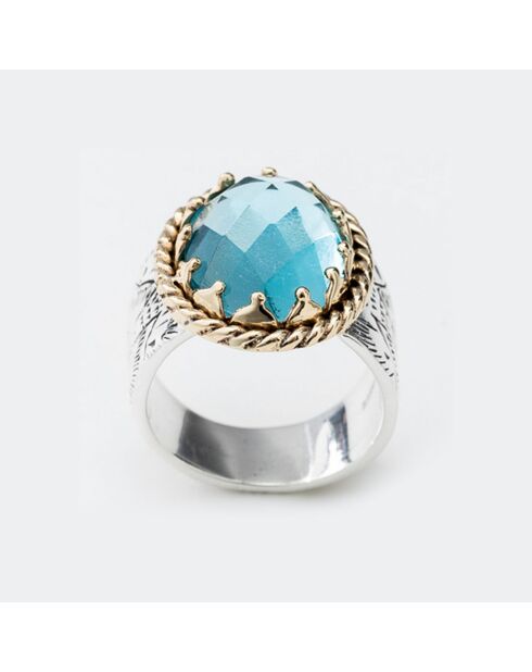 Bague en Argent, Laiton & Topaze bleu zicon