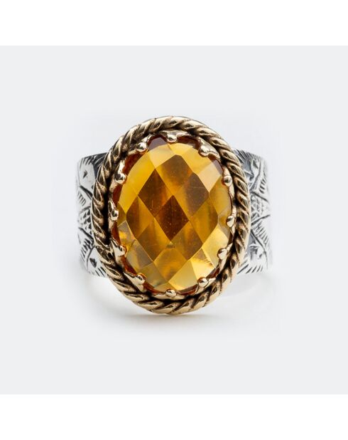 Bague en Argent, Laiton & Citrine Brandy zirconium