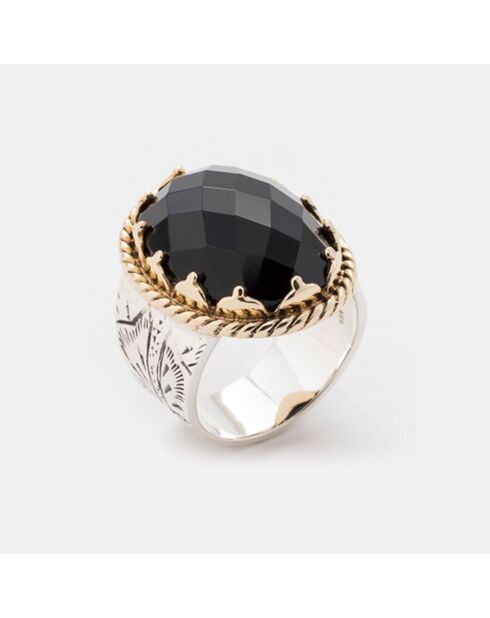 Bague en Argent, Laiton & Onyx noir