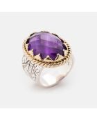 Bague en Argent, Laiton & Améthyste violette