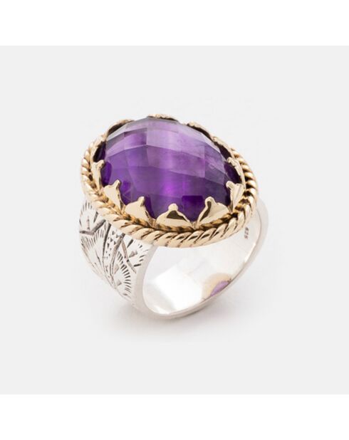 Bague en Argent, Laiton & Améthyste violette