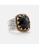 Bague en Argent, Laiton & Onyx noir