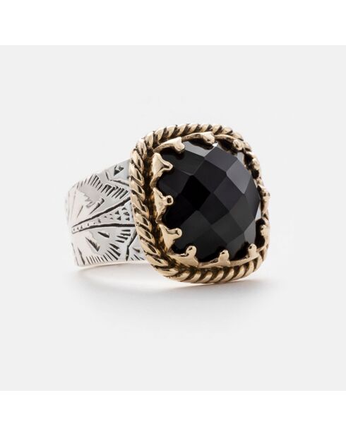 Bague en Argent, Laiton & Onyx noir