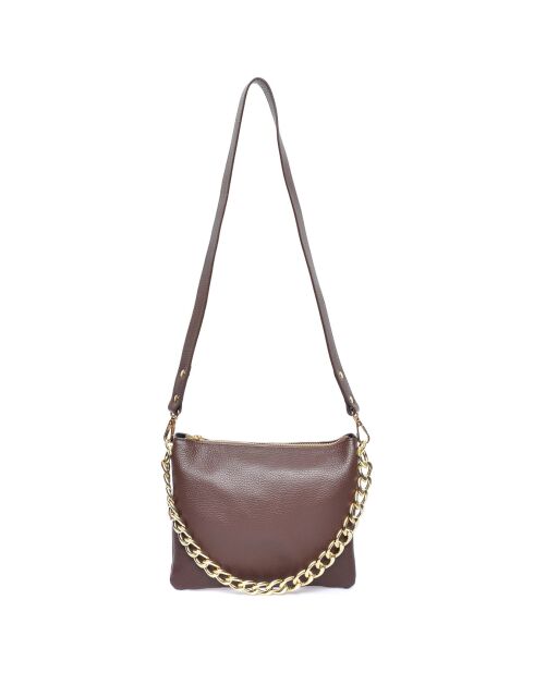 Sac épaule en Cuir marron chocolat - 20x24 cm