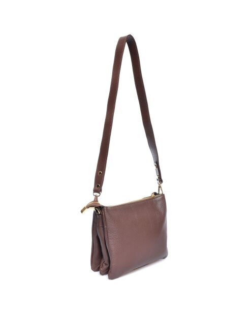 Sac épaule en Cuir marron chocolat - 20x24 cm