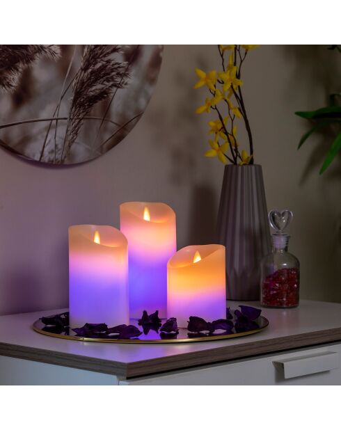 3 Bougies LED multicolores effet flamme avec télécommande Lendles beiges