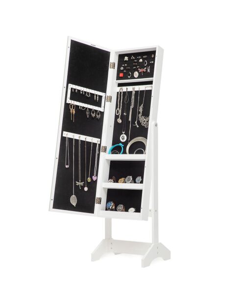 Armoire à bijoux sur pied avec miroir et LED Jewight blanche - 37.5x136.5x36.5 cm