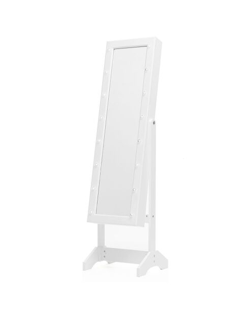 Armoire à bijoux sur pied avec miroir et LED Jewight blanche - 37.5x136.5x36.5 cm