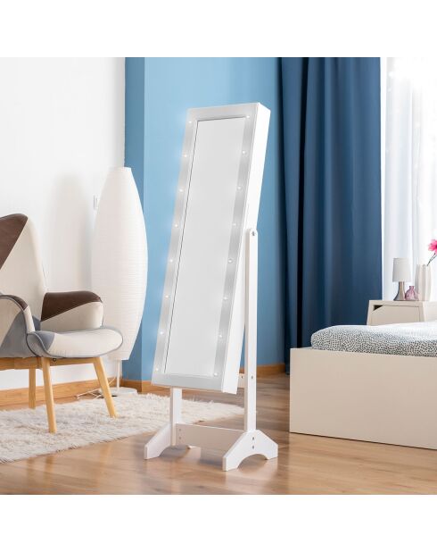 Armoire à bijoux sur pied avec miroir et LED Jewight blanche - 37.5x136.5x36.5 cm