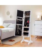 Armoire à bijoux sur pied avec miroir et LED Jewight blanche - 37.5x136.5x36.5 cm