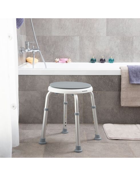 Tabouret de salle de bain pivotant gris/blanc - 32.5x36-54 cm