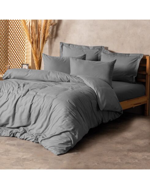 Parure housse de couette unie grise