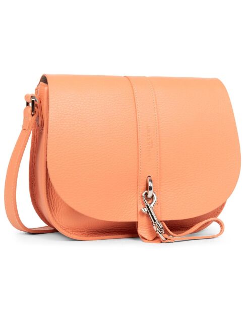 Sac besace en Cuir Foulonné Double orange clair - 24x21x7 cm