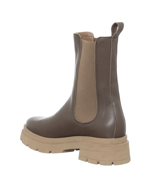 Chelsea boots en Cuir Romy taupe - Talon 5 cm