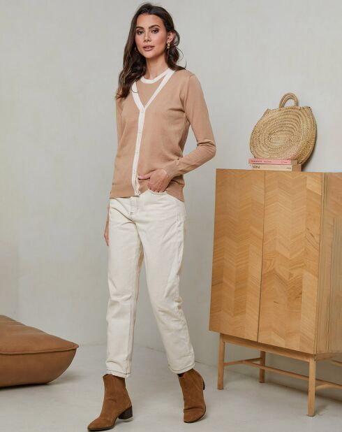 Ensemble Top col rond & Gilet col V Aubrie camel