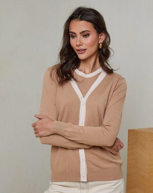 Ensemble Top col rond & Gilet col V Aubrie camel