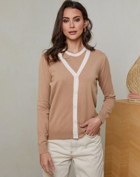 Ensemble Top col rond & Gilet col V Aubrie camel