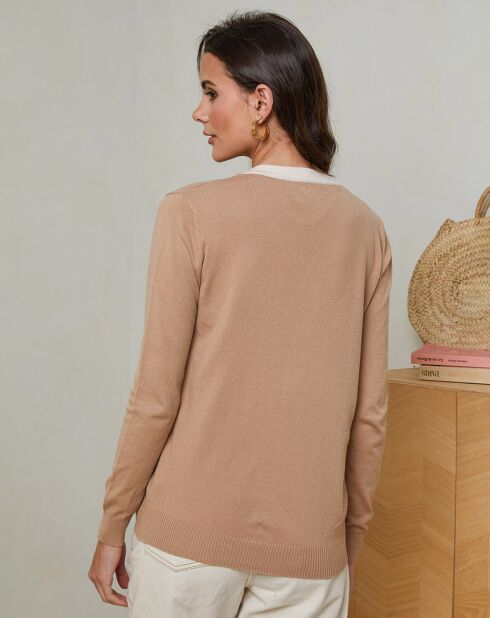 Ensemble Top col rond & Gilet col V Aubrie camel