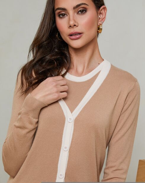 Ensemble Top col rond & Gilet col V Aubrie camel