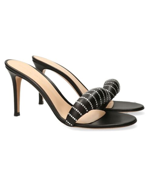 Mules en Cuir Bijoux noires - Talon 8.5 cm