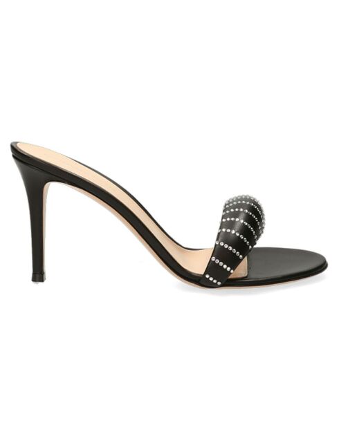 Mules en Cuir Bijoux noires - Talon 8.5 cm