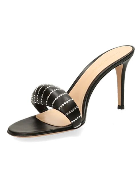 Mules en Cuir Bijoux noires - Talon 8.5 cm