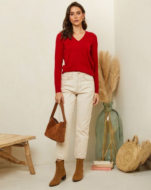 Romane rode trui van 100% kasjmier met V-hals