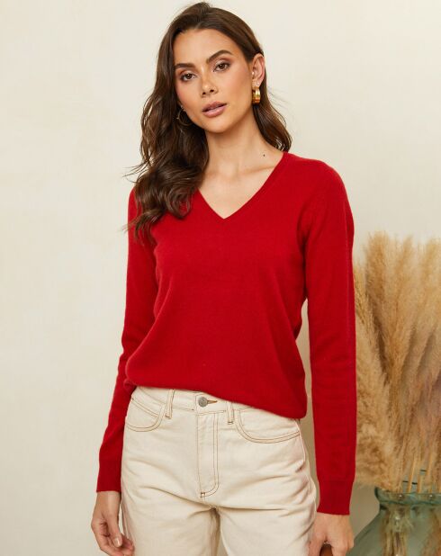 Romane rode trui van 100% kasjmier met V-hals