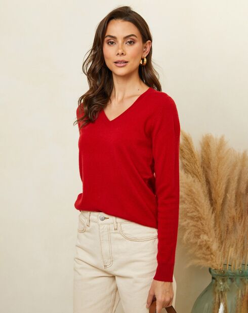 Romane rode trui van 100% kasjmier met V-hals