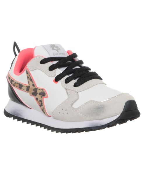 Sneakers aus Jet-Leder in Weiß/Leoparden/Rosa