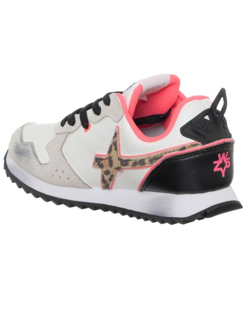 Sneakers aus Jet-Leder in Weiß/Leoparden/Rosa