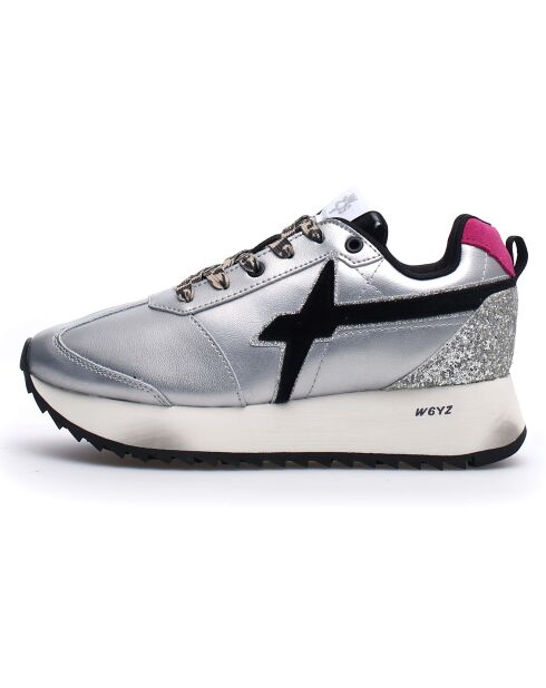 Sneakers en Cuir Kis argenté/noir