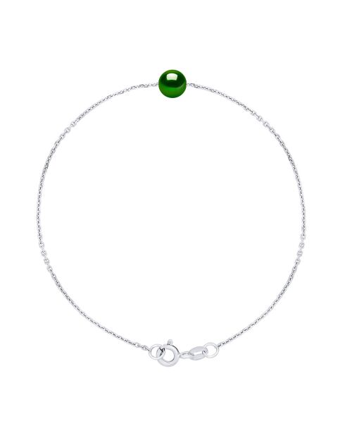 Bracelet Argent &  Perle de Culture d'Eau Douce Traversante Ronde vert foncé