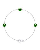 Bracciale in argento e perle coltivate d'acqua dolce incrociate rotonde verde scuro