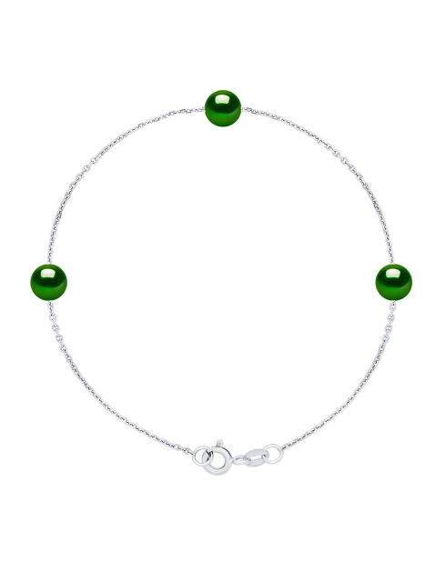 Bracelet Argent &  Perles de Culture d'Eau Douce Traversantes Rondes vert foncé