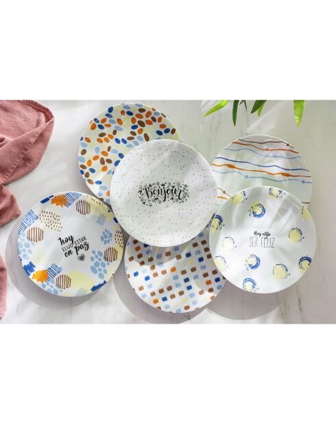 6 Assiettes dessert en Porcelaine multicolores - D.21 cm