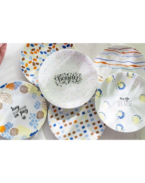 6 Assiettes dessert en Porcelaine multicolores - D.21 cm