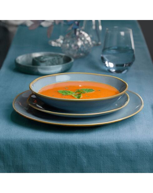 Egeïsche blauw/bruine dinerset - 18 stuks