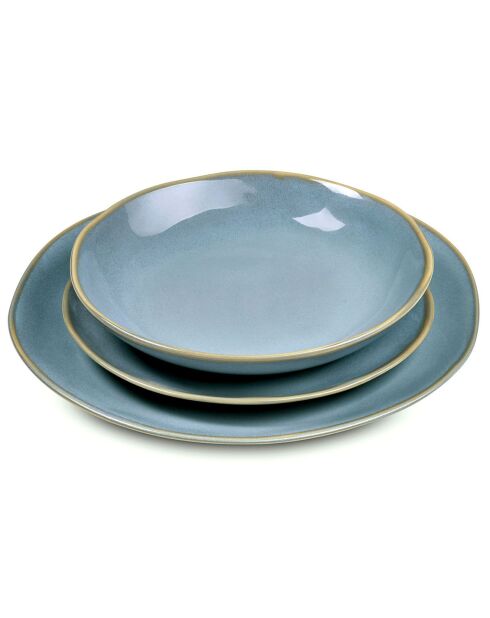 Egeïsche blauw/bruine dinerset - 18 stuks