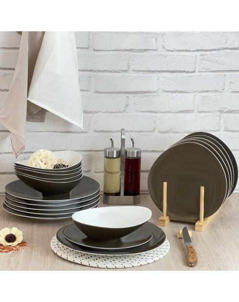 Sven taupe porseleinservies - 18 stuks